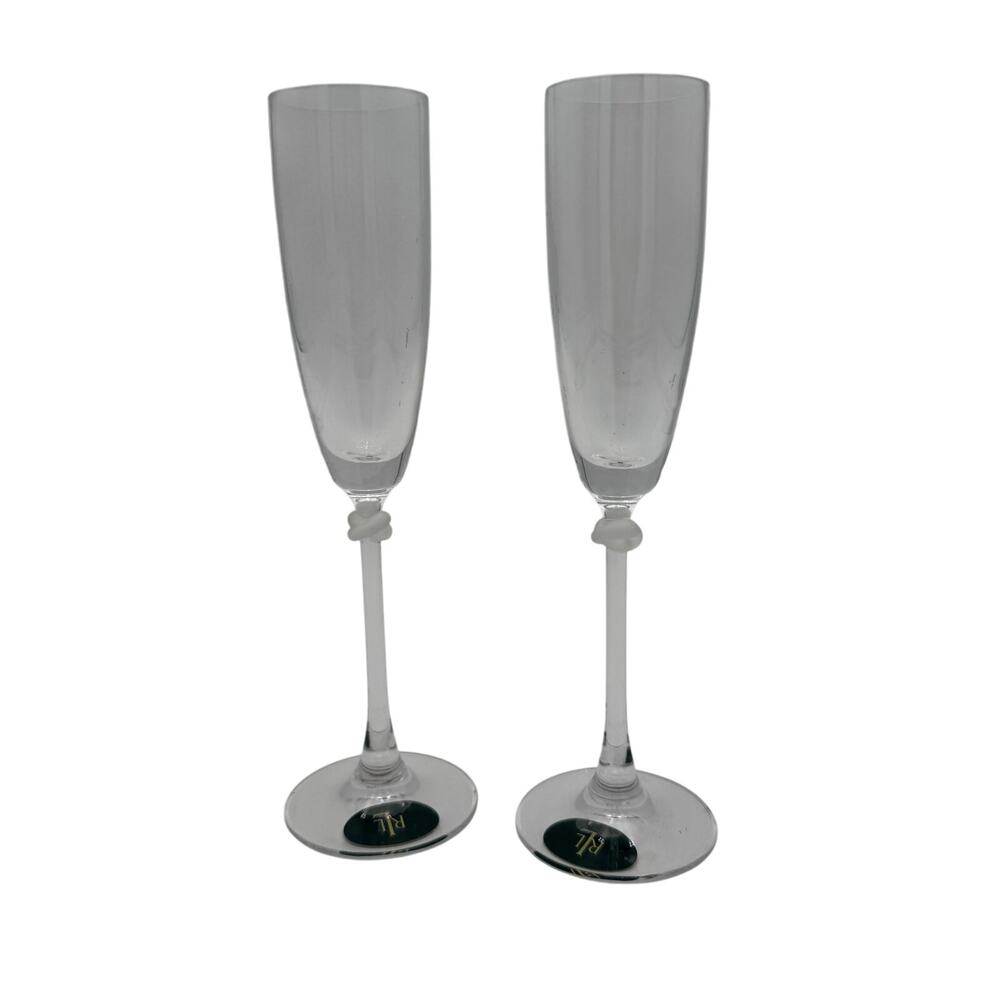 Ralph Lauren Champagne Toasting Flutes Vows Blown Glass 9" Love Knot Set of 2